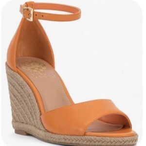 New Genuine Leather Vince Camuto Orange Ankle-Strap Espadrille Wedges